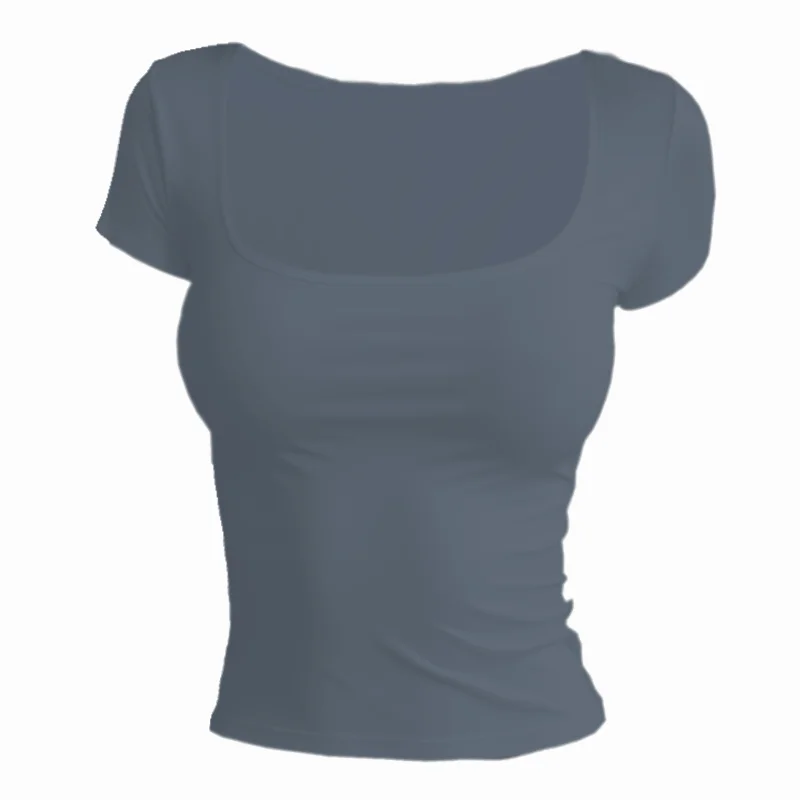 Short Sleeve T-shirt for Women Summer 2026 Solid Color Elastic Square-cut Collar slim fit Tops Sexy Y2k Street Wear Tee Fashion