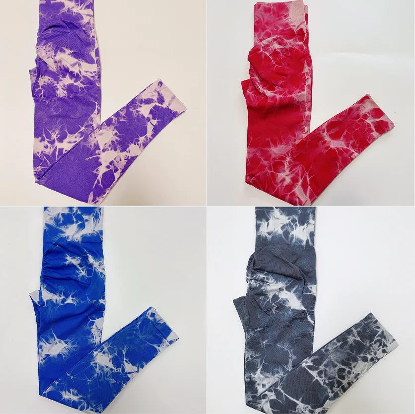 Women Tie Dye Seamless Leggings Push Up Sports Fitness Scrunch Yoga Running Pants Butt Lifting Elastic Tights Leggins Nylon