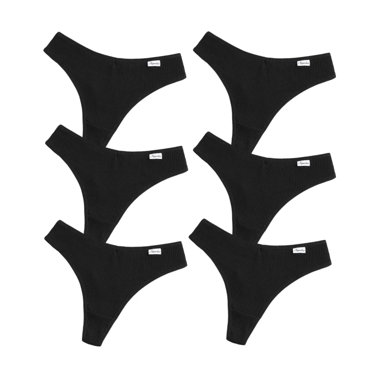 6Pcs/Set Women Cotton Thongs Female Ribbed Panties Low Rise G-String Sexy Underwear Solid Color Bikini Soft S-XL Intimates