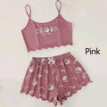 Women Pajamas Sleepwear Pajama Set Sports Camisole and Shorts Pink Black Moon and Planet Print Summer Comfortable Casual Suit