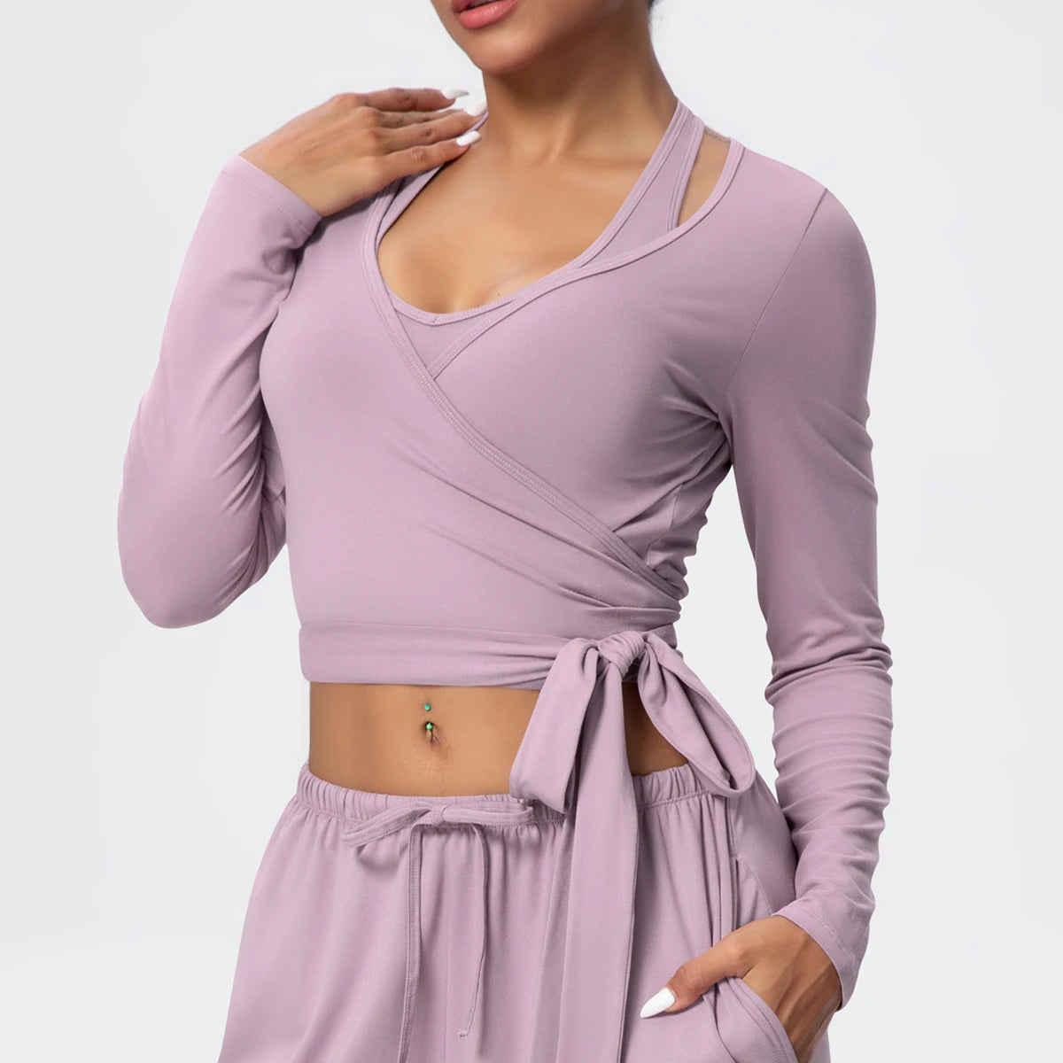 Women Slim Breathable Sports Top Women Active Wear Sports Yoga Long Sleeved Solid Color Running Shirts Straps Design Yoga Top