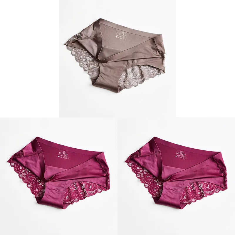 1/3PCS/Set Women's Panties Lace Underwear Sexy Lingerie Ice Silk Briefs Soft Seamless Underpants