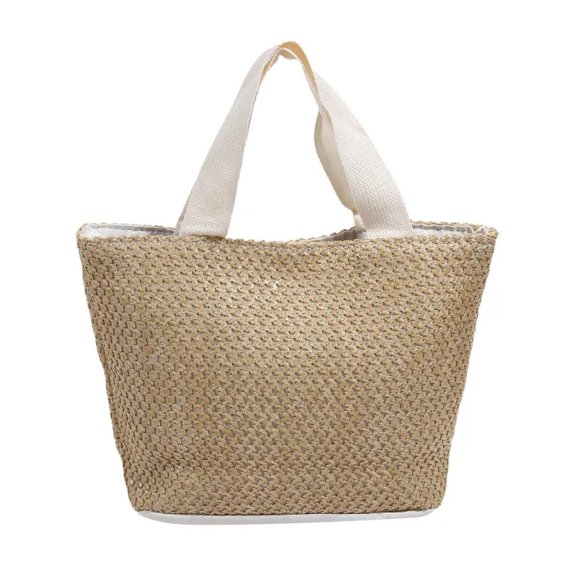 Trendy Straw Handbag Women's Woven Beach Bag Casual Snap Button Satchel Bag Small Braided Shoulder Bag For Travel Beach Trip