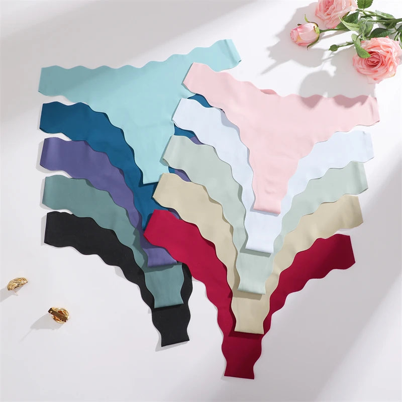 4Pcs Seamless Invisible Thongs Underwear for Women Low Waist Sexy Wave Belt T-Back Breathable Stretchy G-String Panties Lingerie