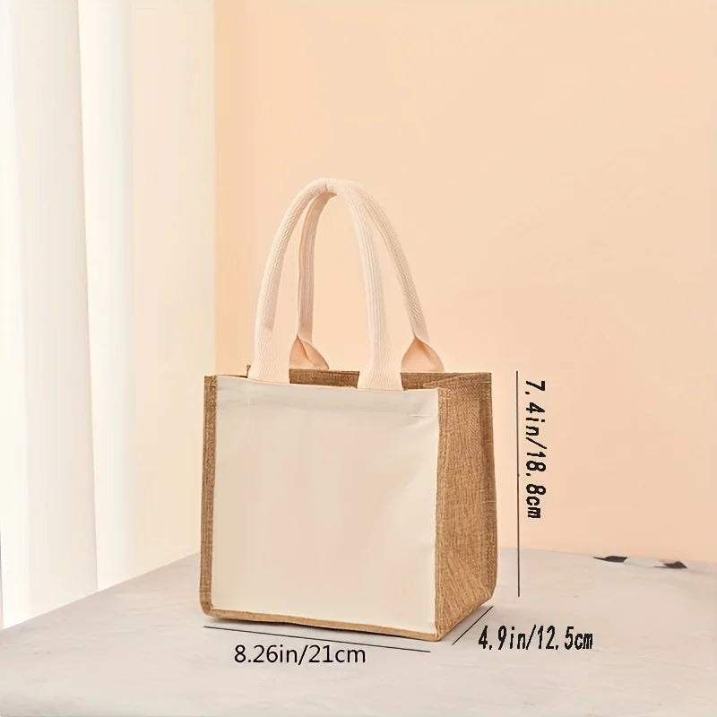Retro single-shoulder linen bag for shopping as a gift. Yellow linen bag with printed pattern. Hand-held linen bag.