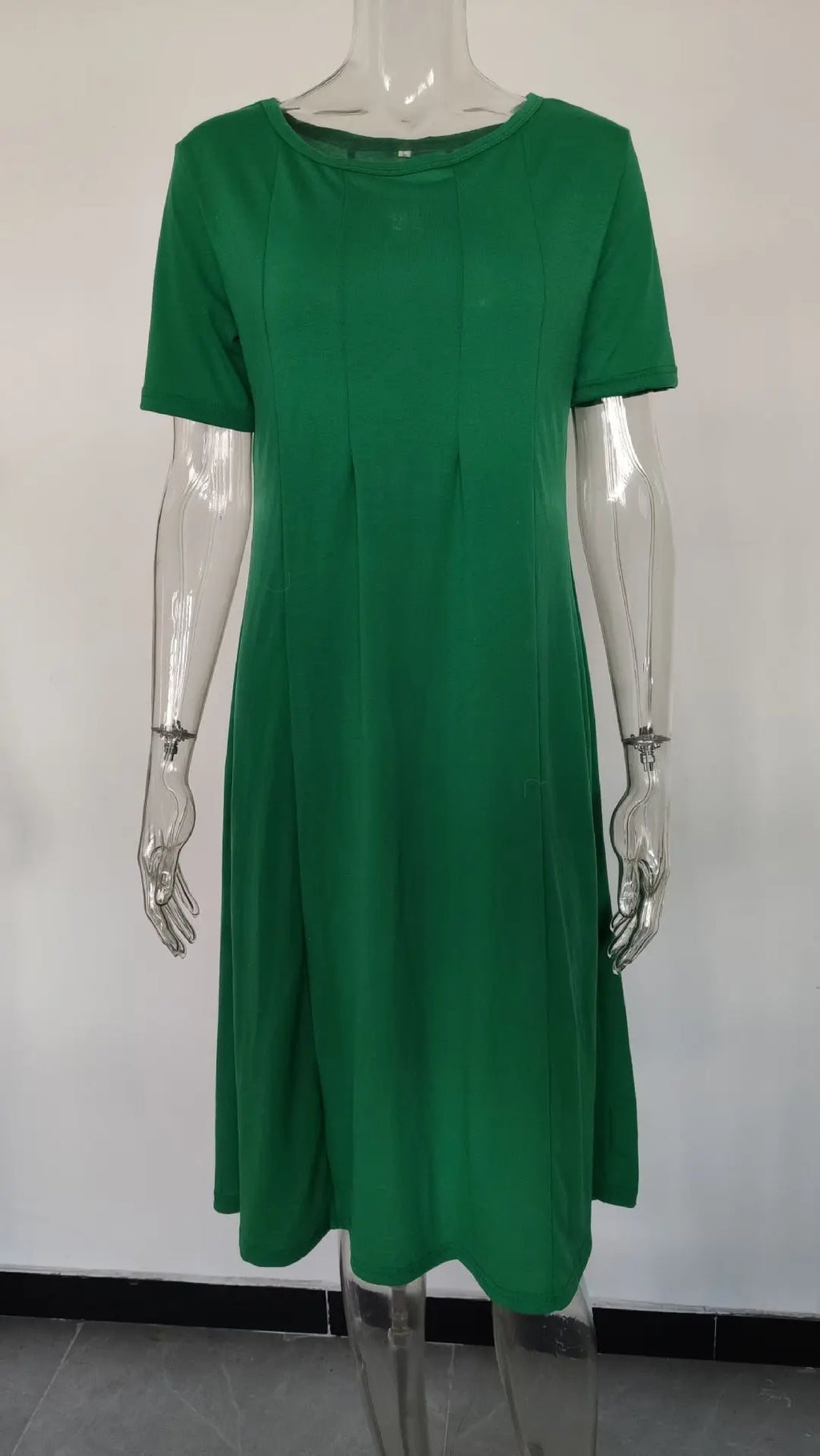 2024 Summer Women's Top Selling Round Neck Short Sleeve Solid Color Flare Dress