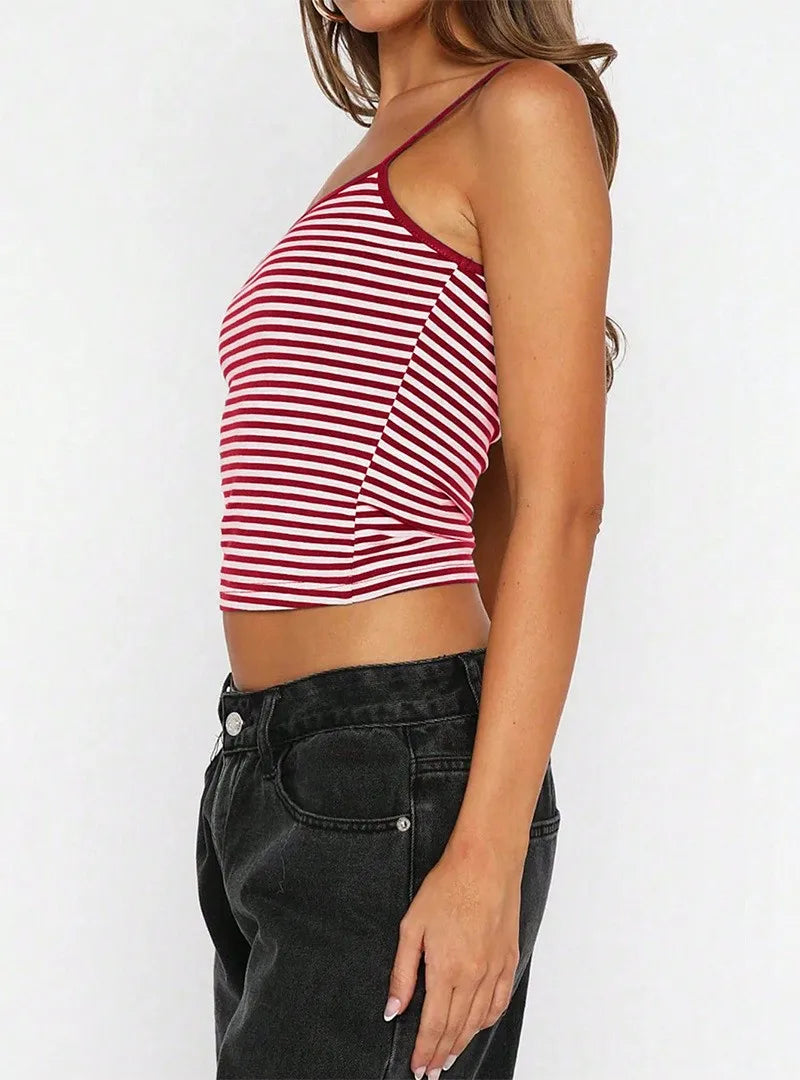 Women's 2026 New Vintage Striped Crop Top – Low Cut High Waist Slim Fit Tank, Sexy Y2K Streetwear Camisole