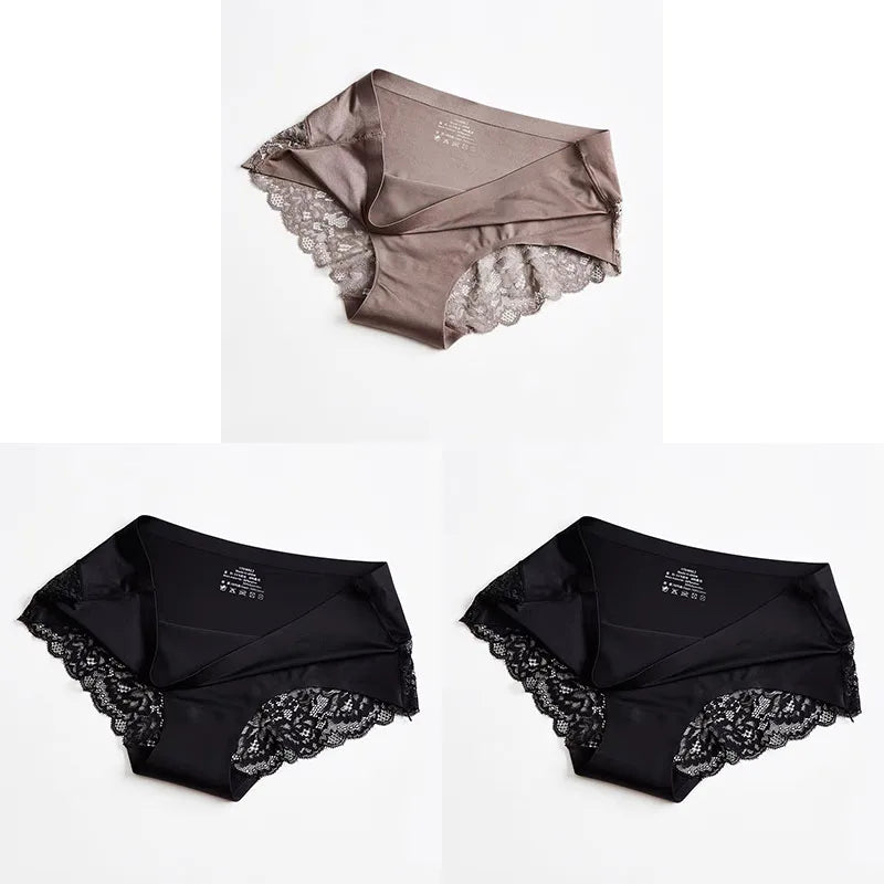 1/3PCS/Set Women's Panties Lace Underwear Sexy Lingerie Ice Silk Briefs Soft Seamless Underpants