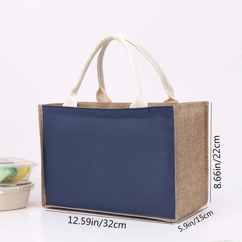 Retro single-shoulder linen bag for shopping as a gift. Yellow linen bag with printed pattern. Hand-held linen bag.