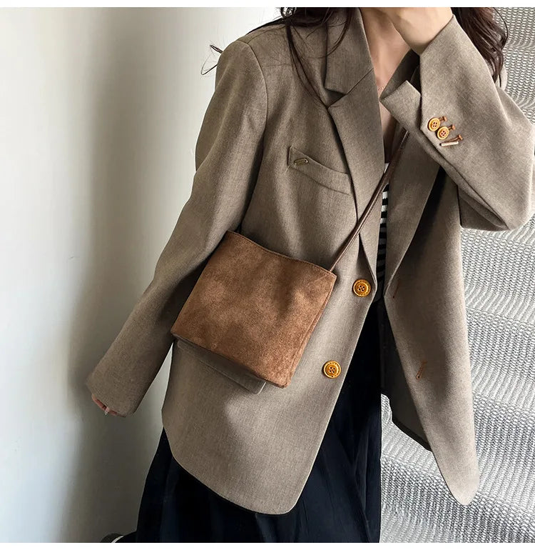 Mini Shoulder Bag Retro Leopard Print Women Crossbody Bucket Bag Fashion Ins Korean Style Faux Suede Fall New Simple Tote Bag