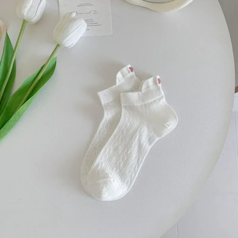 Summer Embroidery Bow Knot Short Socks Harajuku Cute Lolita Casual Funny Ankle Socks Spring Summer Breathable Female Tube Sock