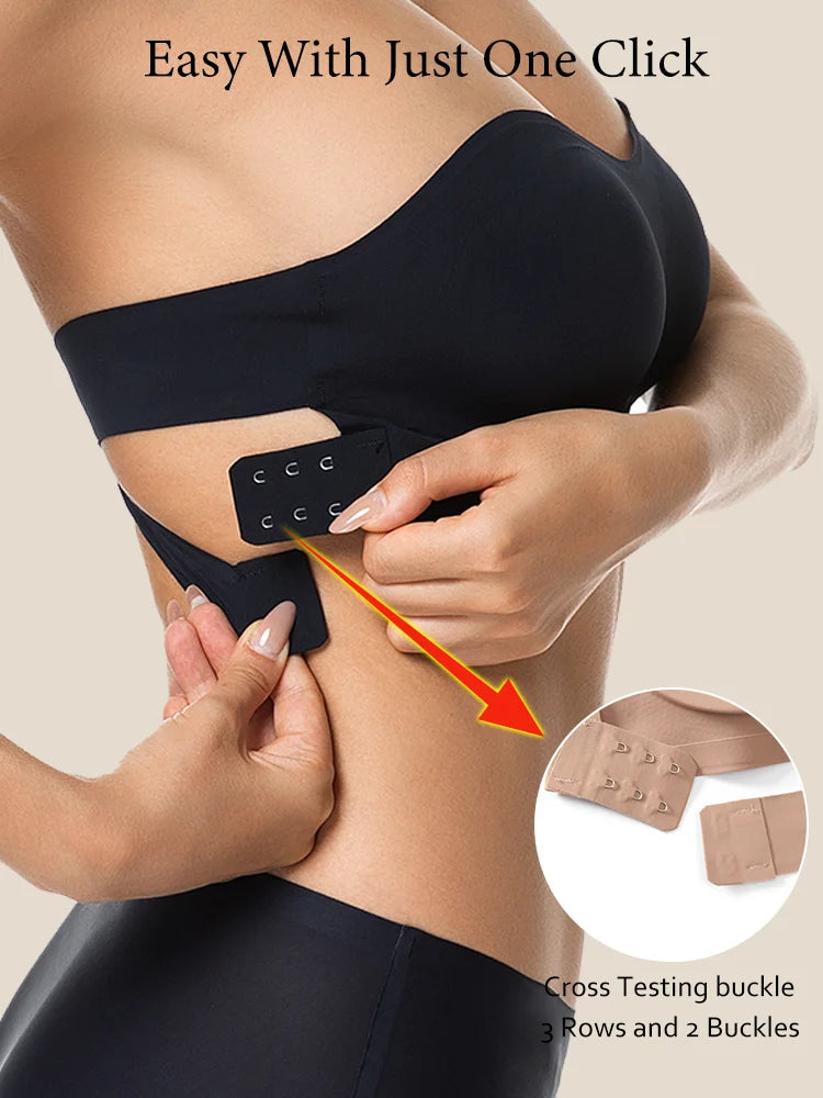 Female Removable Padded Soft Ice Silk Traceless Brasseries Wire Free Side Buckle Bra For Women Invisible Strapless Push Up Bras