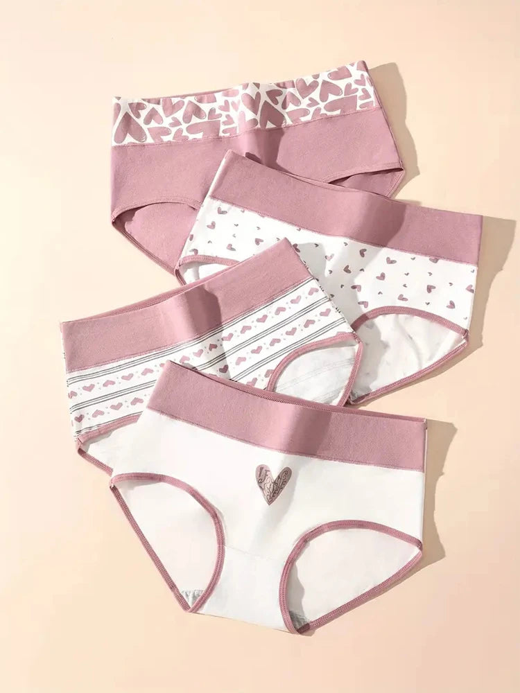 4Pcs/Set Women's Cotton Panties High Waist Printed Slim Briefs Breathable Underwear Soft Pantys Plus Size Sexy Ladies Lingerie