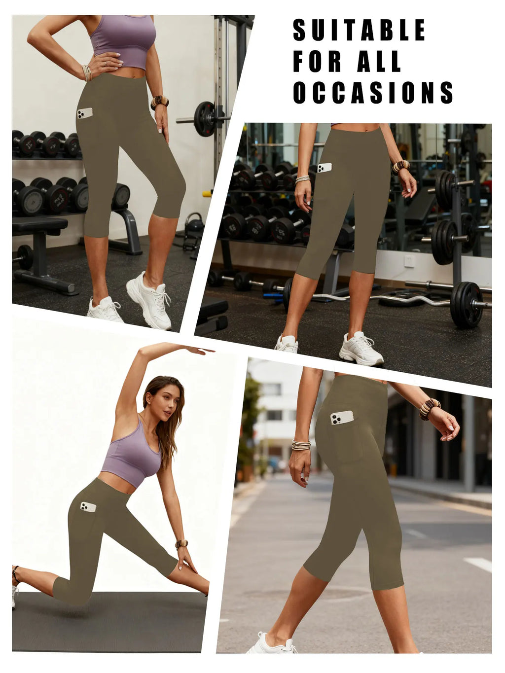 Super Soft Pants for Women High Waisted Capri with Pockets Tummy Control No See Through Running