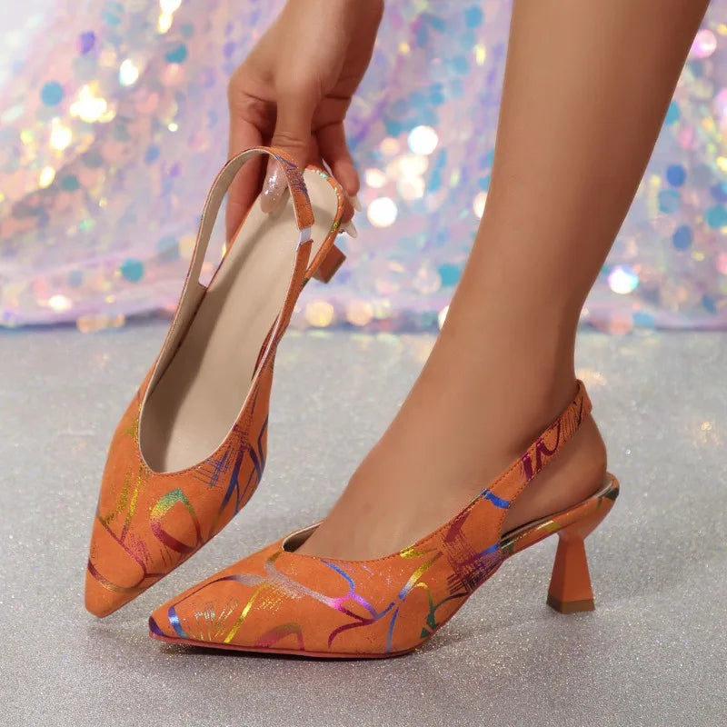 New Summer Sexy Women Slingback Sandals High Heel Lady Party Shoes French One Word High Heels with Thick Heels Baotou Sandals