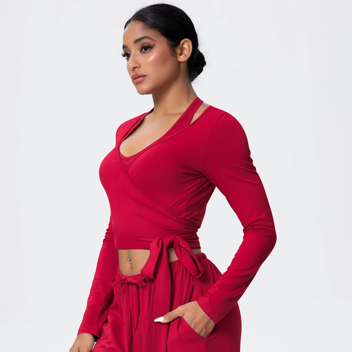 Women Slim Breathable Sports Top Women Active Wear Sports Yoga Long Sleeved Solid Color Running Shirts Straps Design Yoga Top