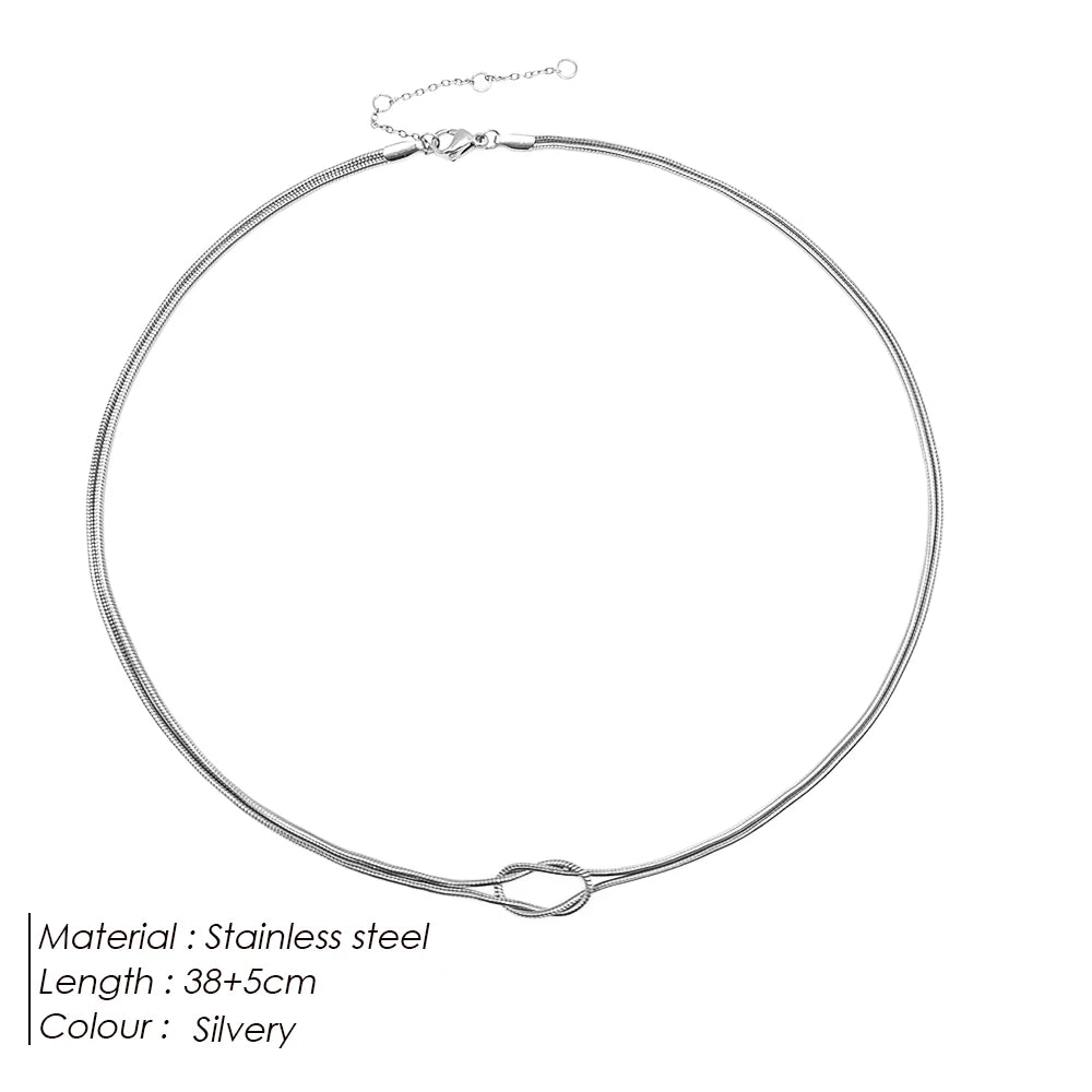 eManco  Elegant Minimalist Jewelry Lusterless 14k Gold Plated Knotted Snake Chain Necklace Women's Stainless Steel Accessories