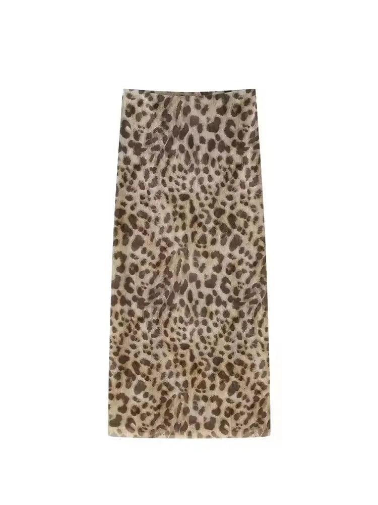 Women Leopard Print 2 Piece Outfit Strapless Ruched Crop Top Maxi Skirt Set With Choker Scarf Party Clubwear For Summer