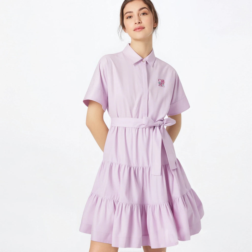 CHCH Women's Dress New Pink Collar Embroidered Casual Women's Wear Simple Business Party
