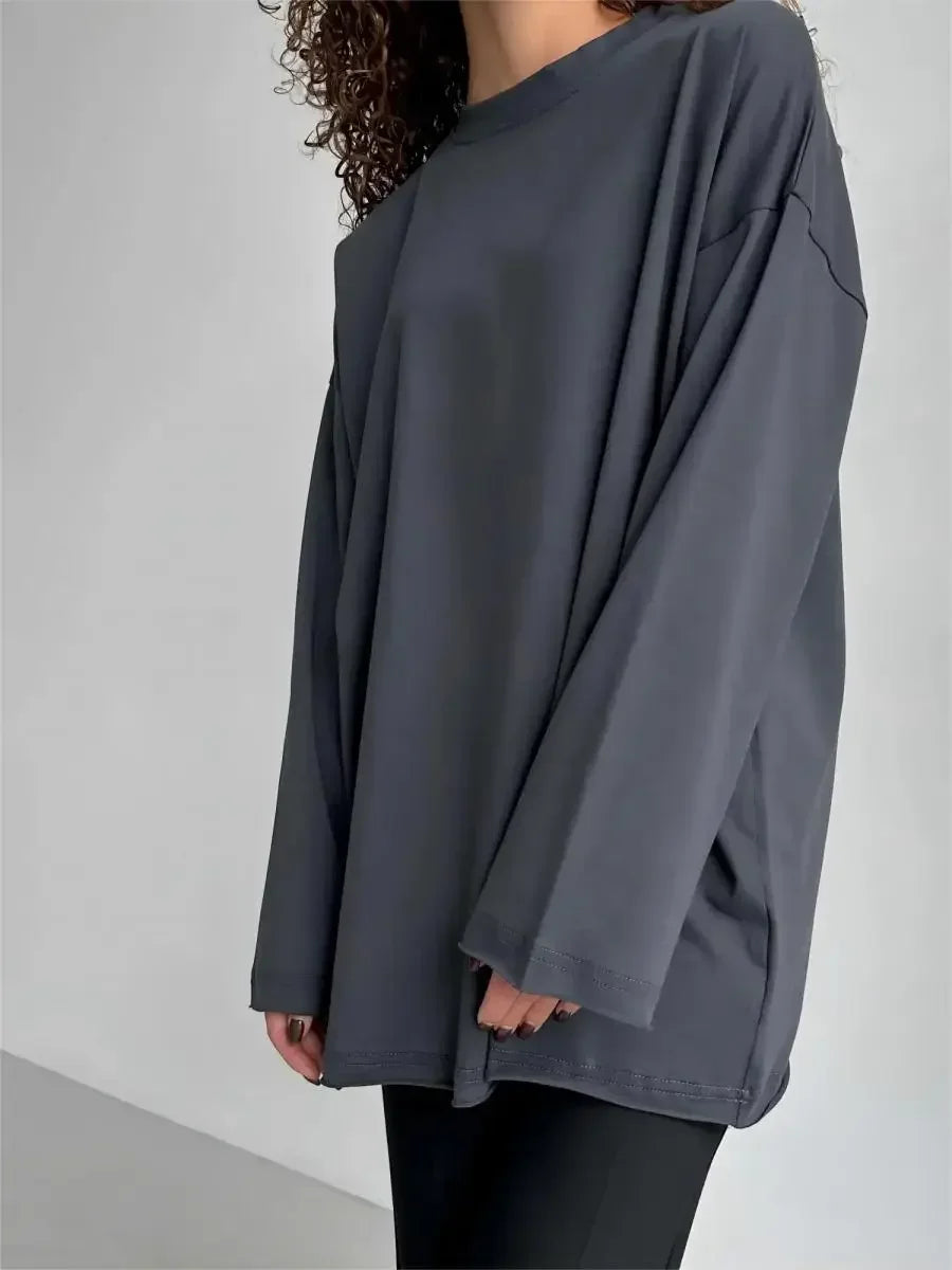 Blubelle Women Autumn 100% Cotton T-shirt Bottoming Spring Basic Fashionable Solid Lady Long Sleeve Loose Tops Shirts
