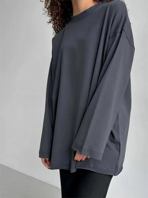 Blubelle Women Autumn 100% Cotton T-shirt Bottoming Spring Basic Fashionable Solid Lady Long Sleeve Loose Tops Shirts