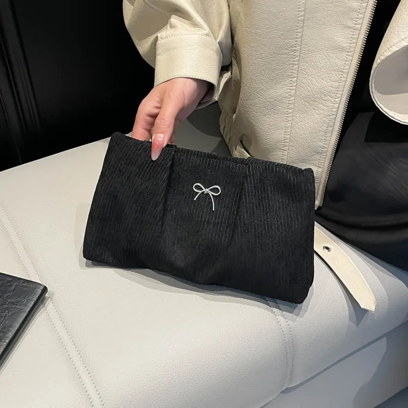 Corduroy Travel Cosmetic Bag Portable Storage Bag Purses Women Large Capacity Clutch Shoulder Bags