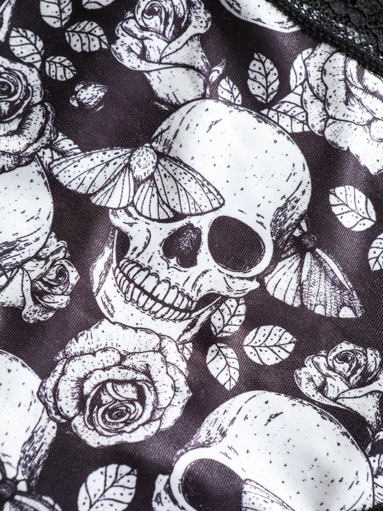 Halloween Skull star printed women's panties, lace patchwork mid-waist, ice silk, seamless and breathable