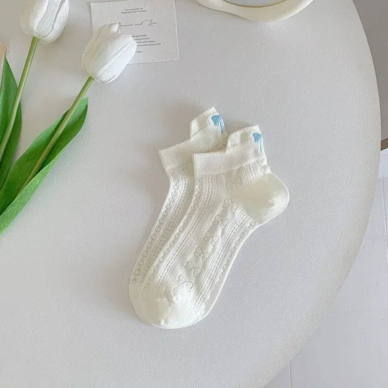 Summer Embroidery Bow Knot Short Socks Harajuku Cute Lolita Casual Funny Ankle Socks Spring Summer Breathable Female Tube Sock