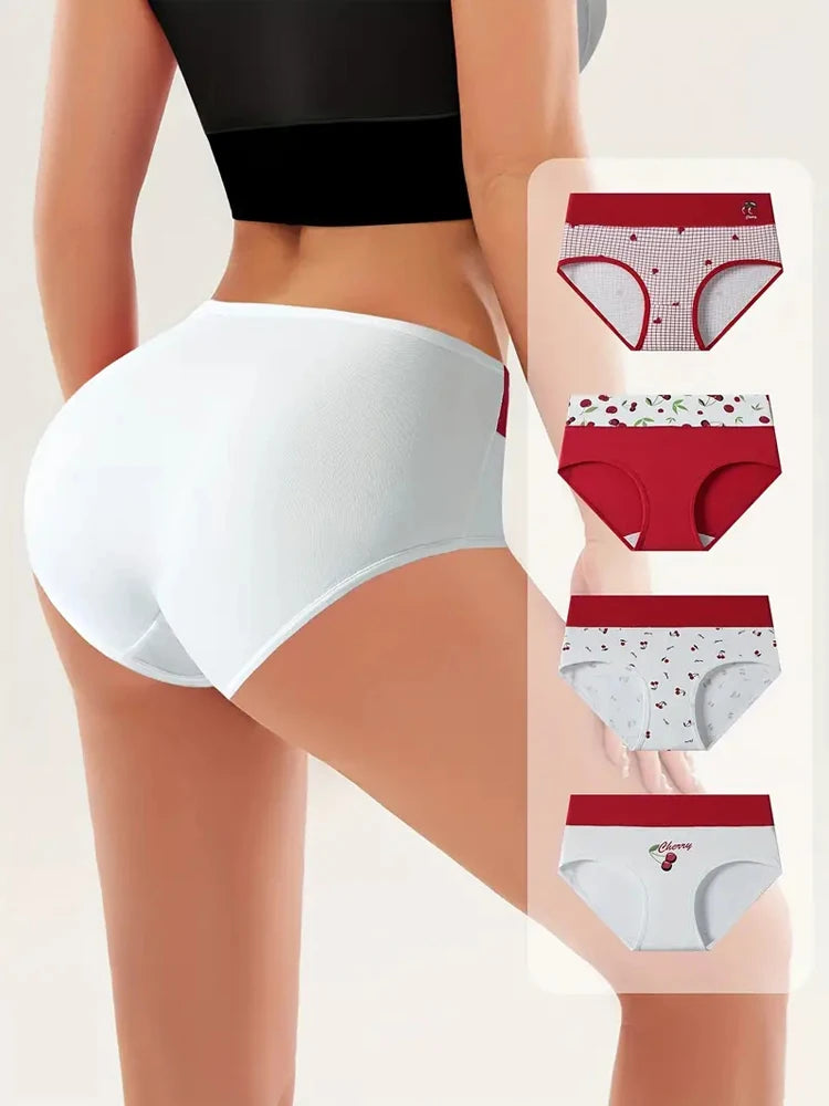 4Pcs Women Cotton Panties High Waist Underwear Print Ladies Briefs Soft Underpants Breathable Plus Size M-4XL Sexy Lingerie