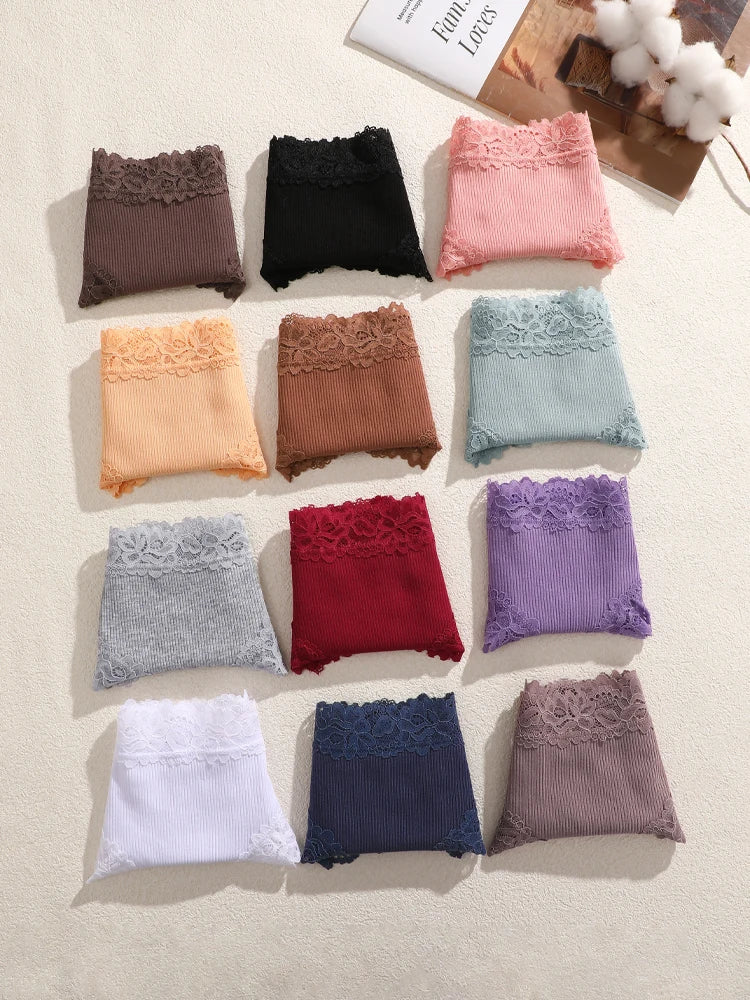 4PCS/Set Cotton Floral Lace Underpants for Women Sexy Striped Low-Waist Panties Girls Comfortable Briefs Trendy T-back Lingerie