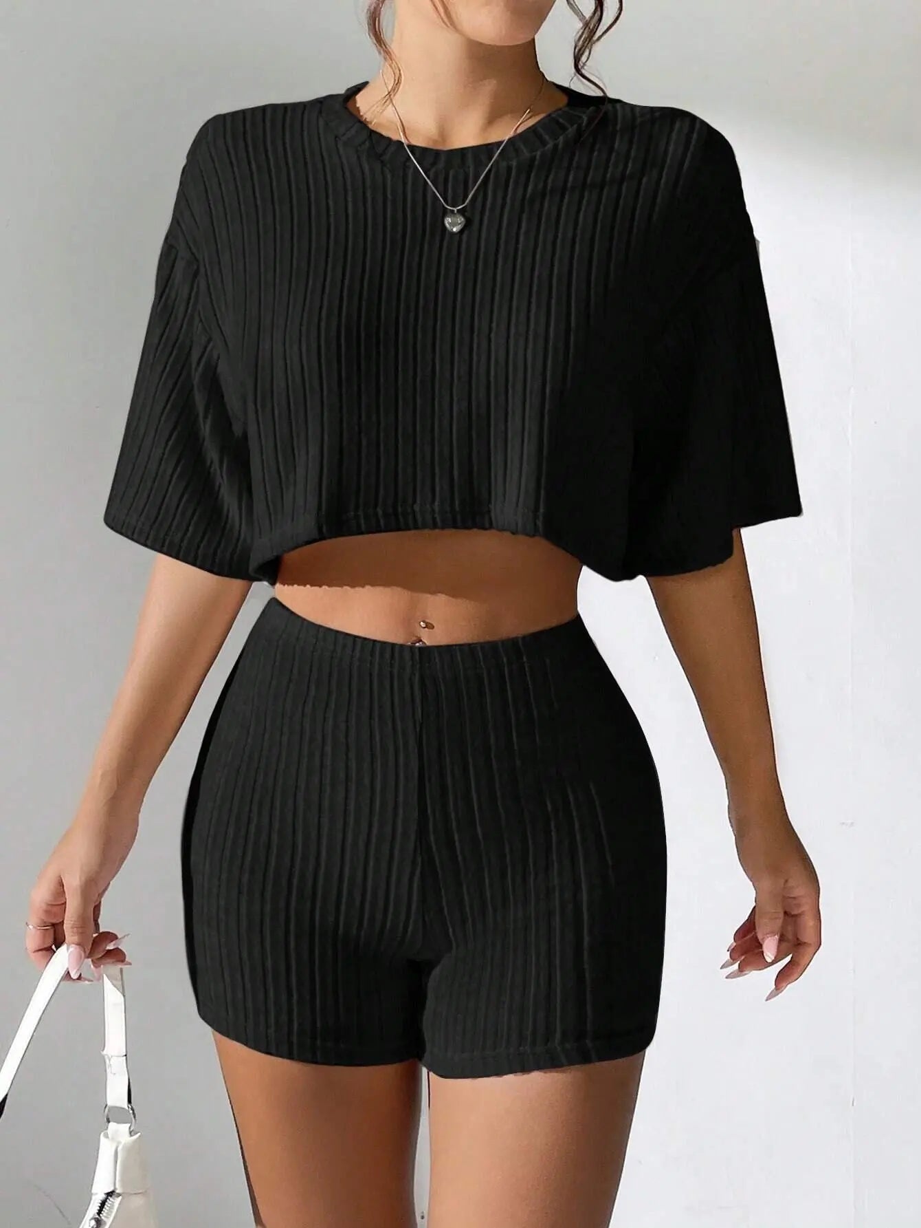 Women's Spring and Summer Fashion Short Crew Neck T-Shirt Top Shorts Two-piece Set Women's Womens Two Peice Sets