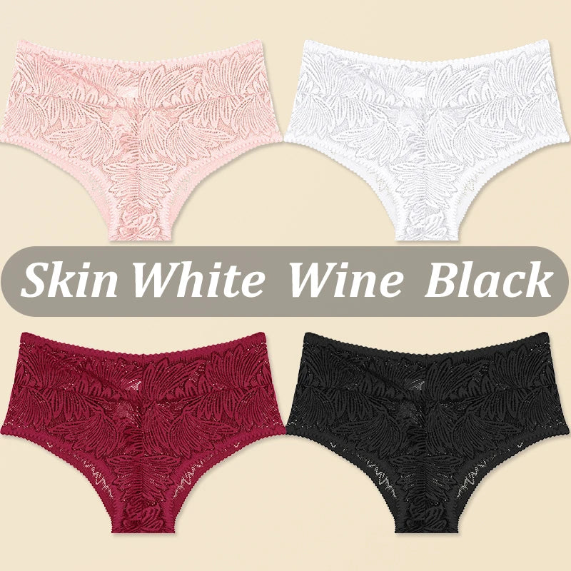 FINETOO 4PCS Floral Lace Thongs Sexy Perspective G-String Mid Waist T-back Female Breathable Intimates Brazilian Underwears