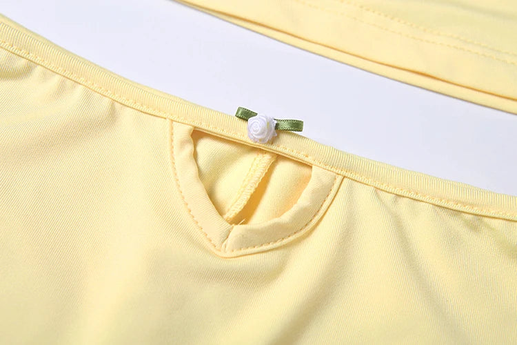 Kliou Hollow Design 2 Piece Set Woman 2026 Spring New Style Low-Neck Camisole Tops+Skinny Shorts Daily Casual Fashion Outfits