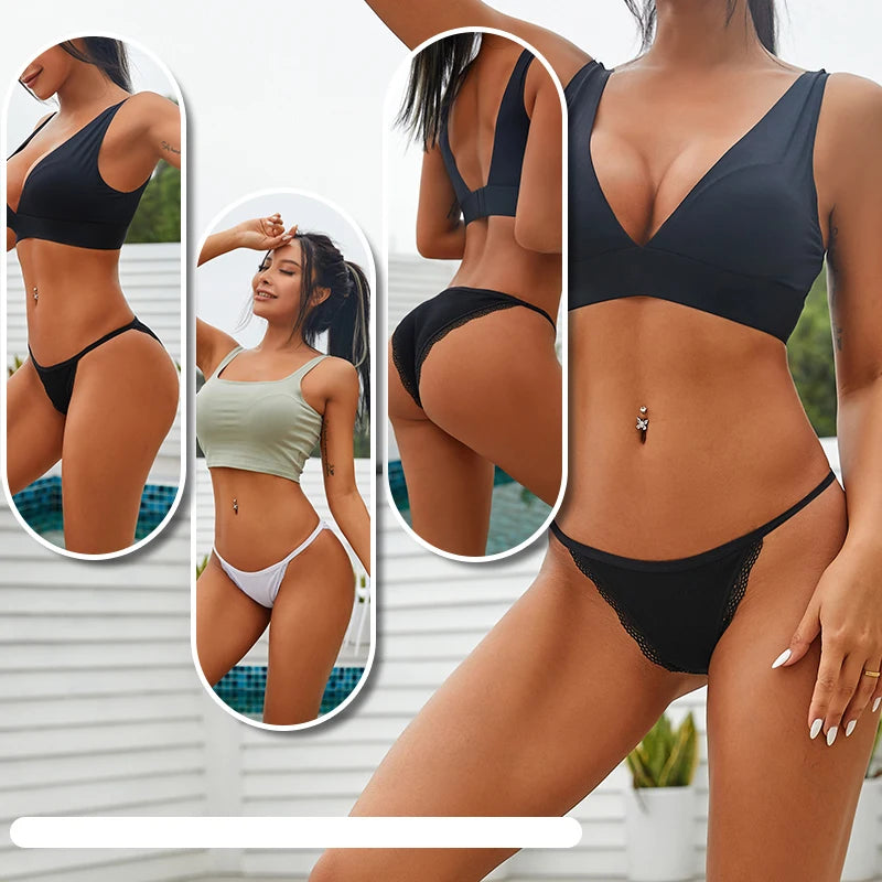 FIENTOO 6PCS Sexy Low-Waist Briefs Lace Cotton Panties for Women Female Soft Underwear Girls Elastic Intimates Sexy Lingerie