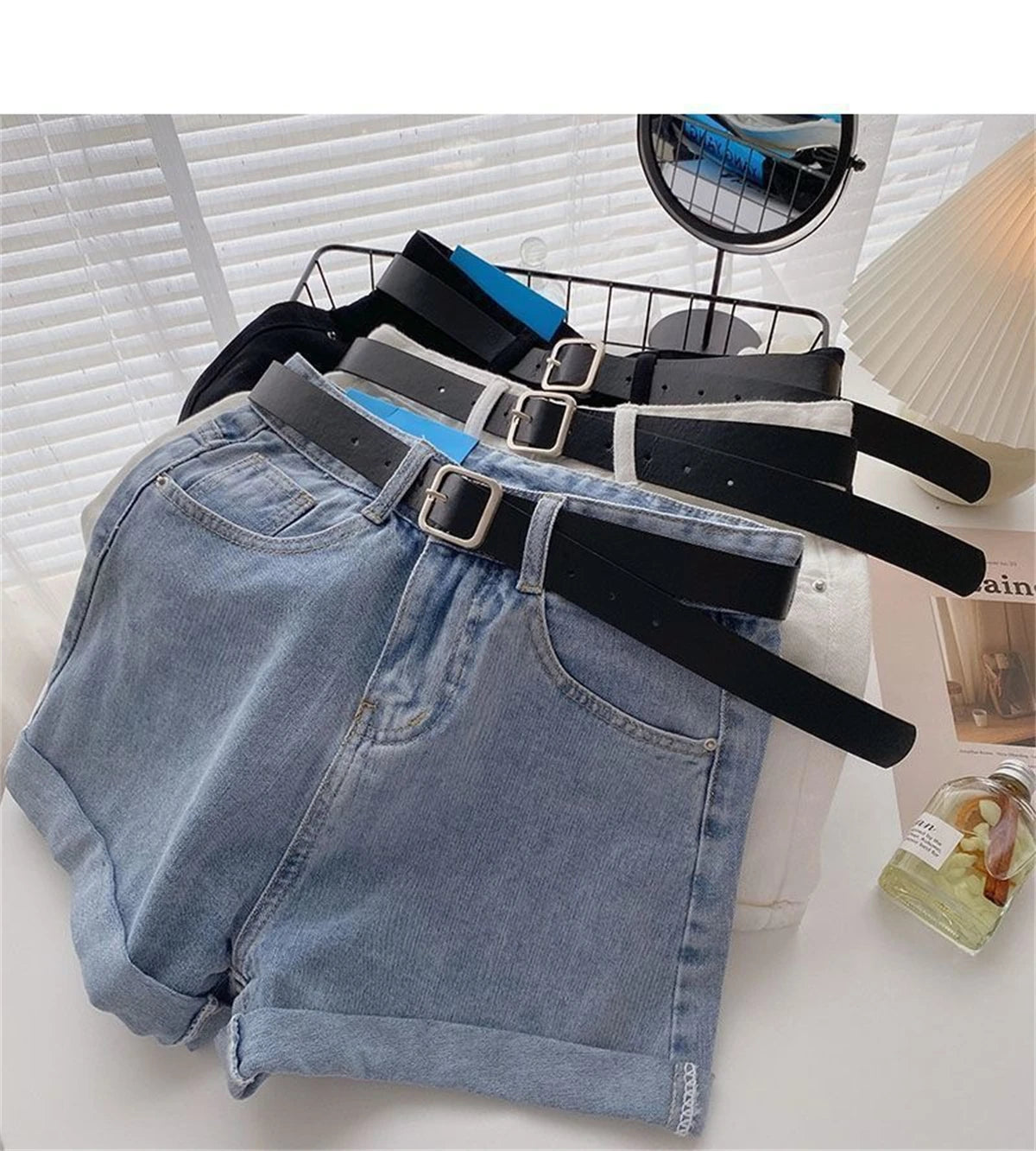High Waist Wide Leg Short Jeans Women's Summer Loose Pocket Korean Style A-Line Casual Hot Pants Blue Denim Shorts Streetwear