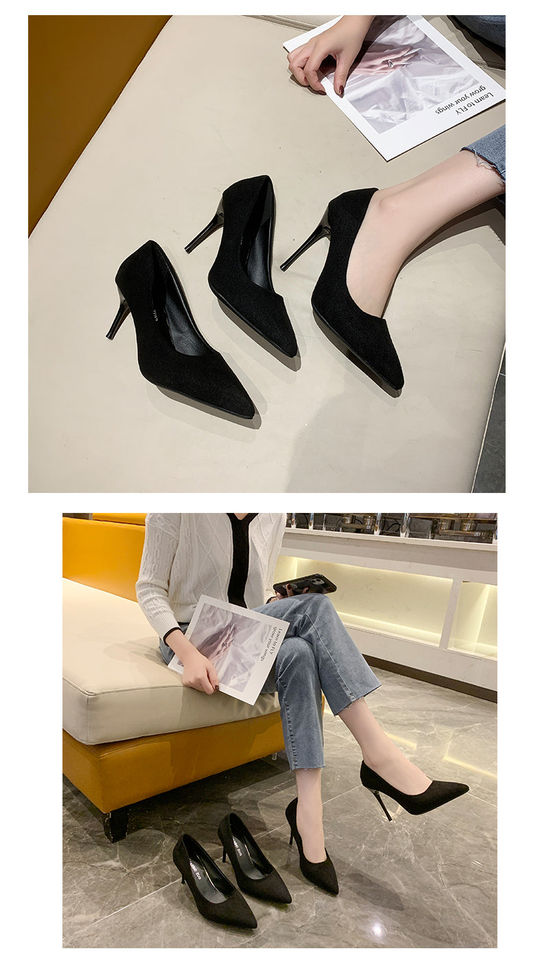 Women New Mid Heeled Sandals Black 6-8-10cm Pointed Thin Heeled Baotou Banquet High Heeled Shoes Womens Shoes Tacones Mujer