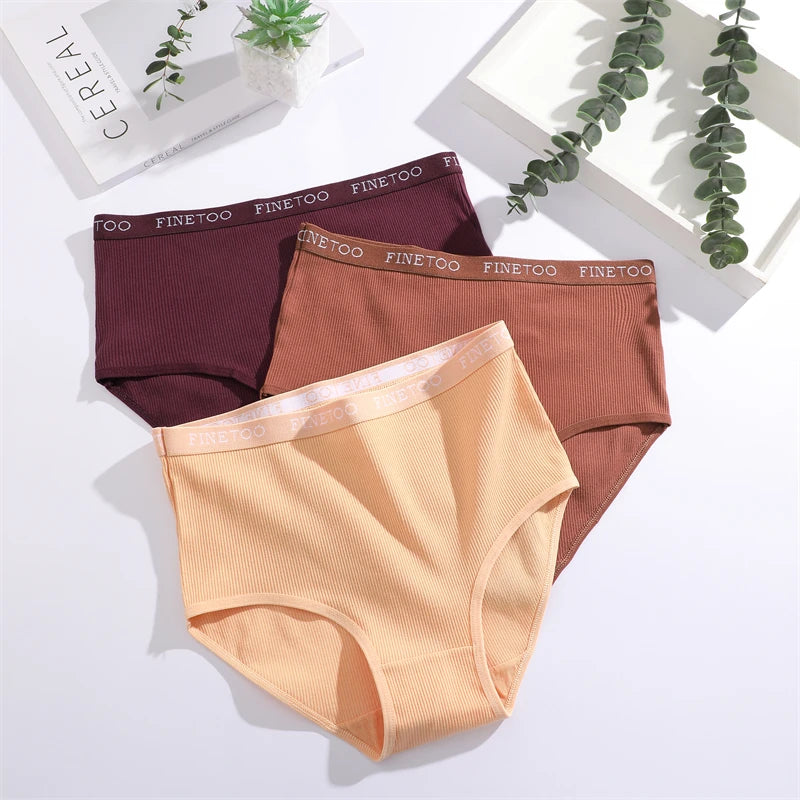 3Pcs Plus Size Cotton Underwear Sexy Striped Mid Waist Panties Breathable Stretch Belt Briefs Female Comfort Lingerie Shorts New