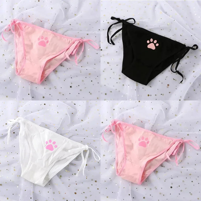 1-4Pcs Sexy Bandage Lolita Panties Low Waist Lingerie Cute Claw Women's Briefs Low Waist Animation Underwear Black,Pink,White