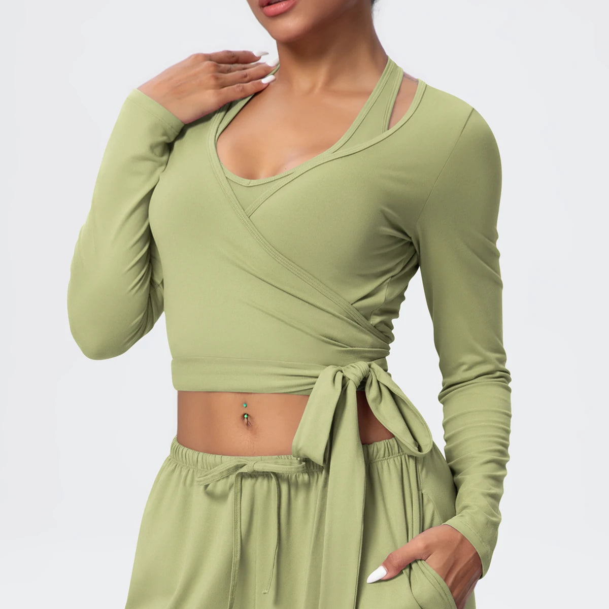 Women Slim Breathable Sports Top Women Active Wear Sports Yoga Long Sleeved Solid Color Running Shirts Straps Design Yoga Top
