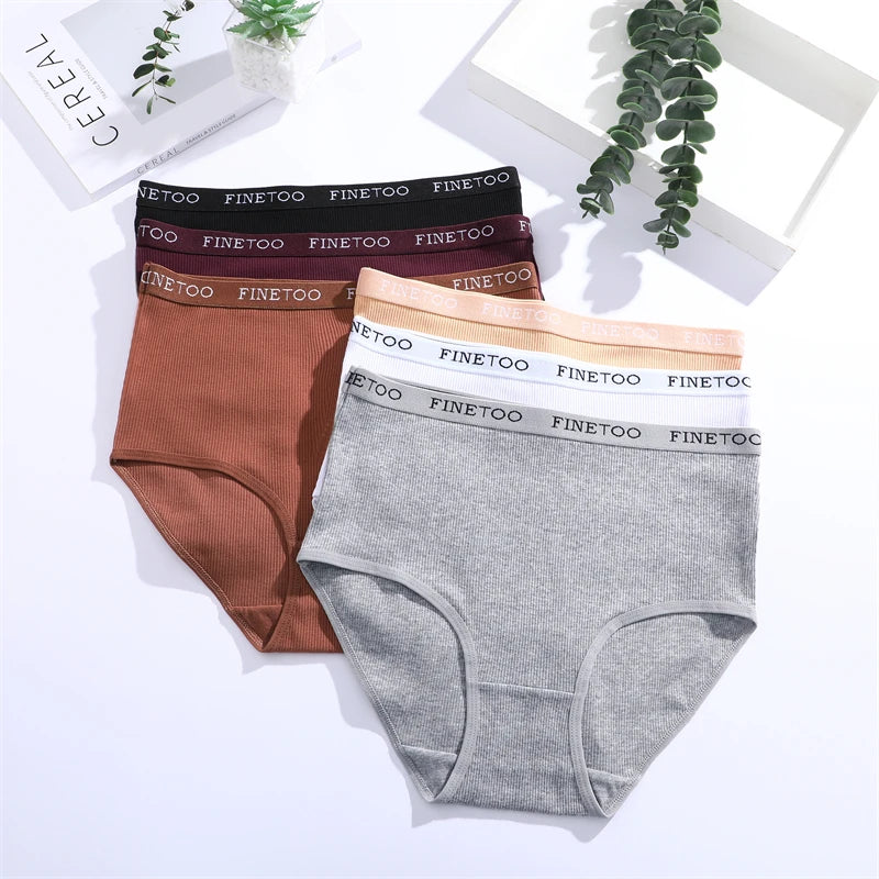 3Pcs Plus Size Cotton Underwear Sexy Striped Mid Waist Panties Breathable Stretch Belt Briefs Female Comfort Lingerie Shorts New