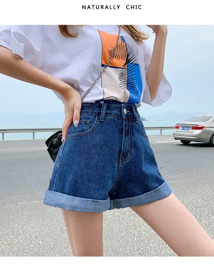 2026 Summer Women Denim Shorts High Waist Blue Cotton Wide-leg Short Pants Girl's Student Mini Korean Fashion Womens Jean Shorts