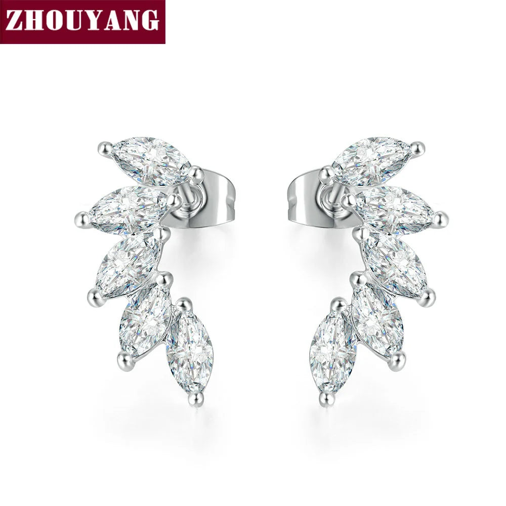 ZHOUYANG Stud Earrings For Women Cubic Zirconia Angel Wings RoseGold Color / Silver Color Fashion Jewelry KC164 KC165 KC173