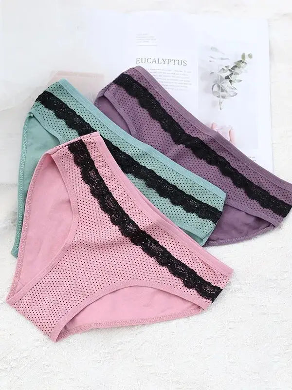 5 Pieces of Women's Sexy Underpants Student Cute Mid Waist Underpants Breathable and Soft Lace Edge Decorative Underwear Sexy