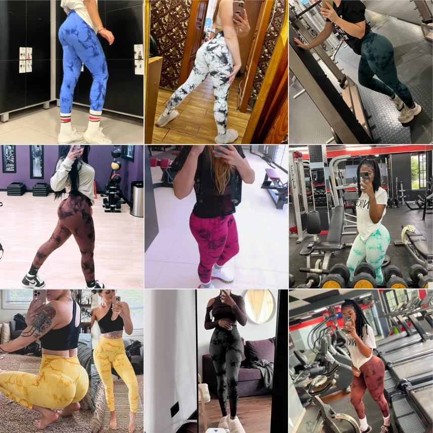 Women Tie Dye Seamless Leggings Push Up Sports Fitness Scrunch Yoga Running Pants Butt Lifting Elastic Tights Leggins Nylon