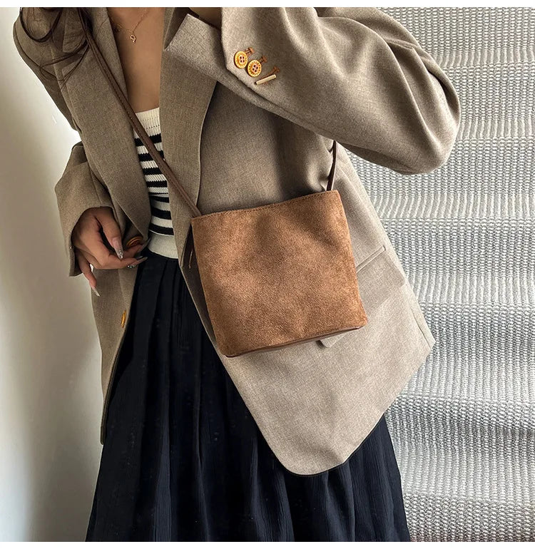 Mini Shoulder Bag Retro Leopard Print Women Crossbody Bucket Bag Fashion Ins Korean Style Faux Suede Fall New Simple Tote Bag