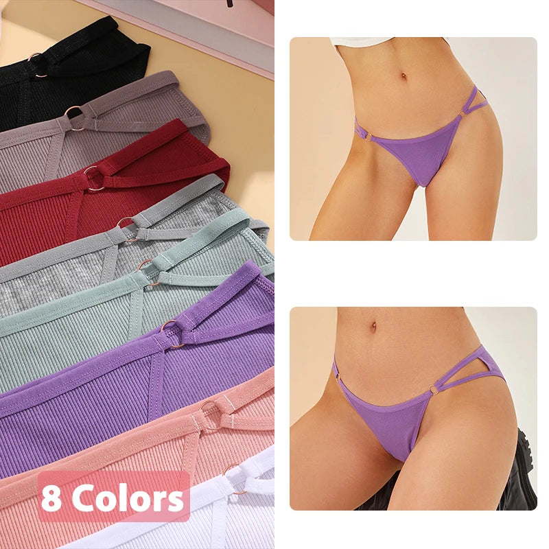4PCS/SET Stripes Women Cotton Panties Women Sexy Low Rise Briefs Female Breathbale Underwear Button Design Pattern Soft Lingerie