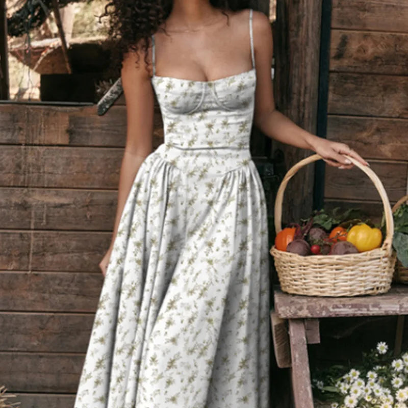 Summer Women Elegant Sleeveless Backless Pleated Dresses Lady Sexy Solid Sling Midi Dress 2024 Female Party Evening A-line Robes