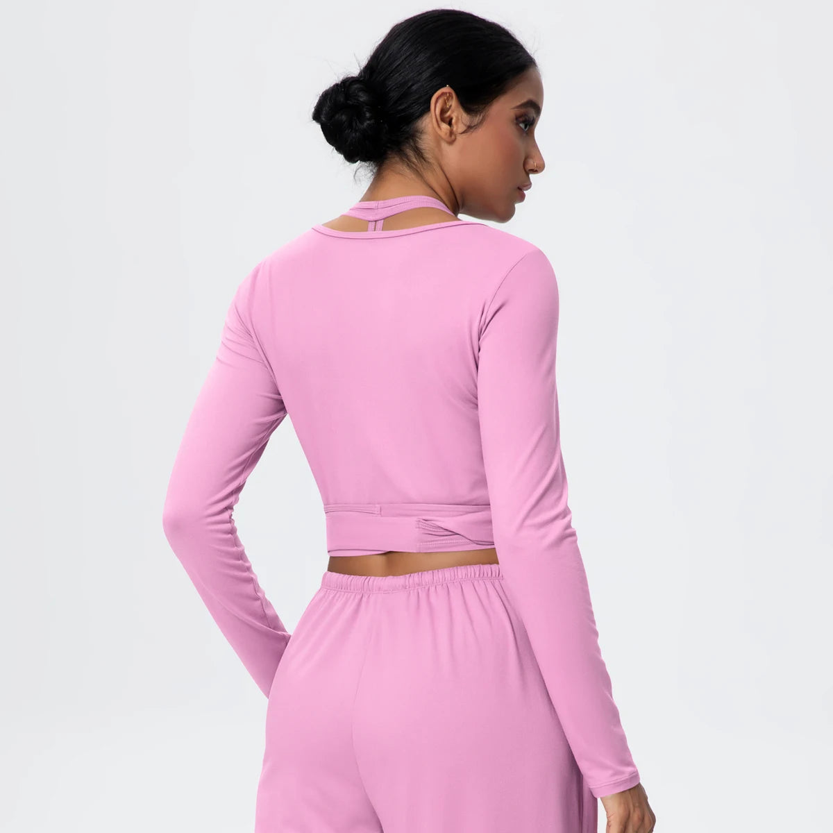 Women Slim Breathable Sports Top Women Active Wear Sports Yoga Long Sleeved Solid Color Running Shirts Straps Design Yoga Top