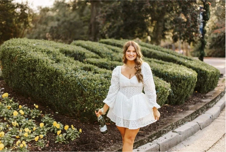 D & M-Women's Sweetheart Neck Dress, Lantern Sleeve, Two Layer Hem, School Party Dress, Elegant and Pretty Women's Dresses