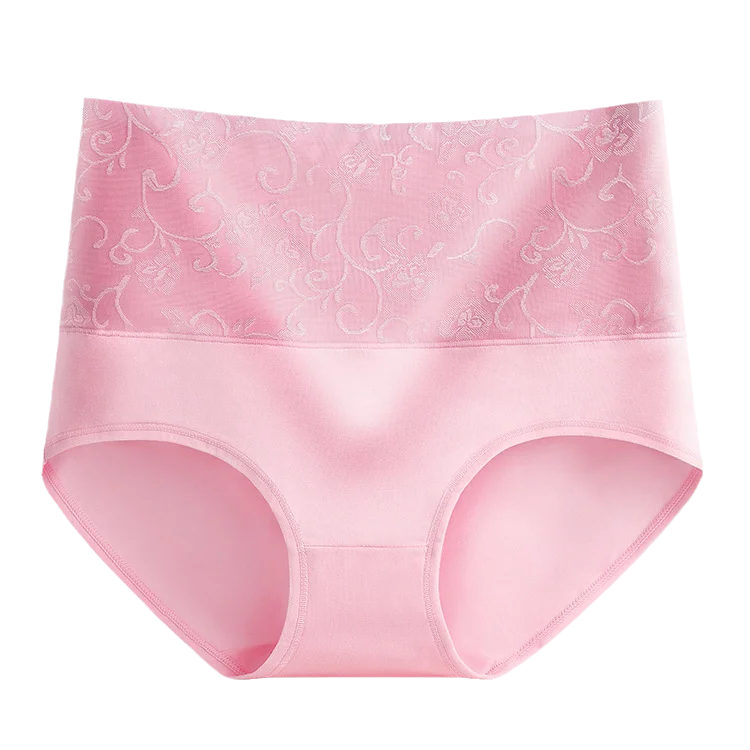 2PCS Plus Size Women's Cotton Underwear High Waisted Tummy Control Panties Full Coverage Briefs Jacquard Ladies Panty